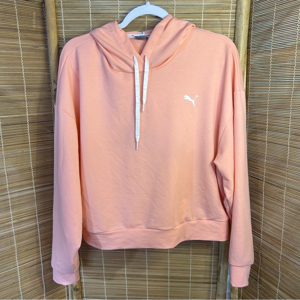 PUMA Women's Cropped Hoodie Top Size L Peach
